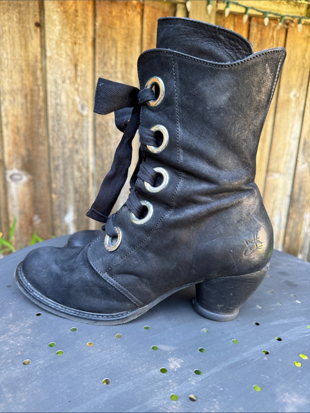 John Fluevog Gladstone Black Suede East End Lace-Up Mid-calf Boot - Picture 3 of 5